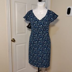 Lark & Ro womans Blue Floral V neck neck knee length dress